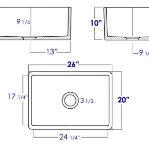 ALFI brand AB506-W 26-Inch Decorative Lip Single Bowl Fireclay Farmhouse Kitchen Sink, White