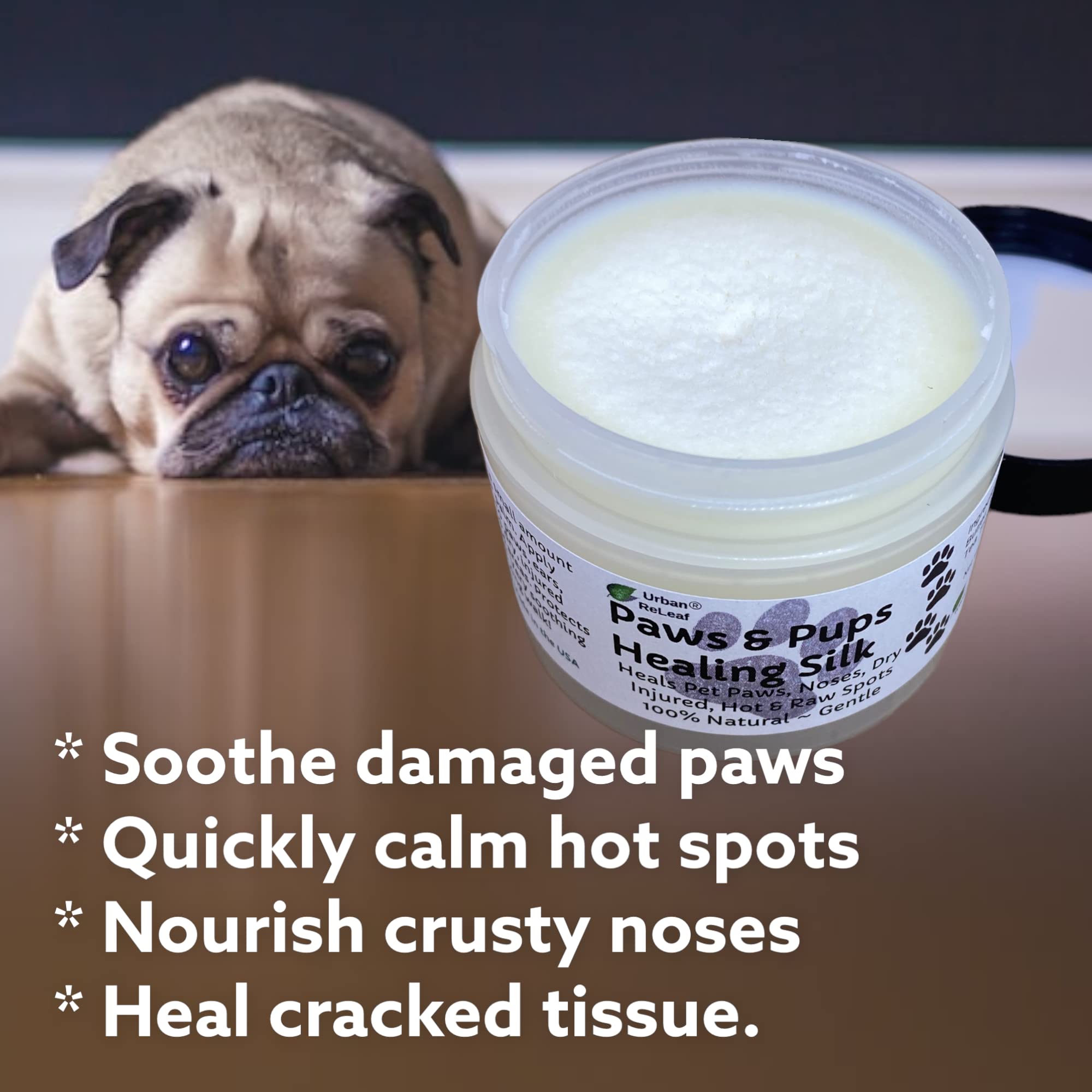 Urban ReLeaf Paws & Pups Silk! Heal, Protect Pets, Dry, Injured, Hot & Raw Spots. Gentle 100% Natural Dog Salve! Shea. Softens Skin & Fur! Relief for Crusty Noses, Torn Pads.