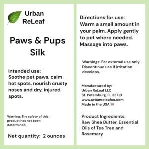 Urban ReLeaf Paws & Pups Silk! Heal, Protect Pets, Dry, Injured, Hot & Raw Spots. Gentle 100% Natural Dog Salve! Shea. Softens Skin & Fur! Relief for Crusty Noses, Torn Pads.