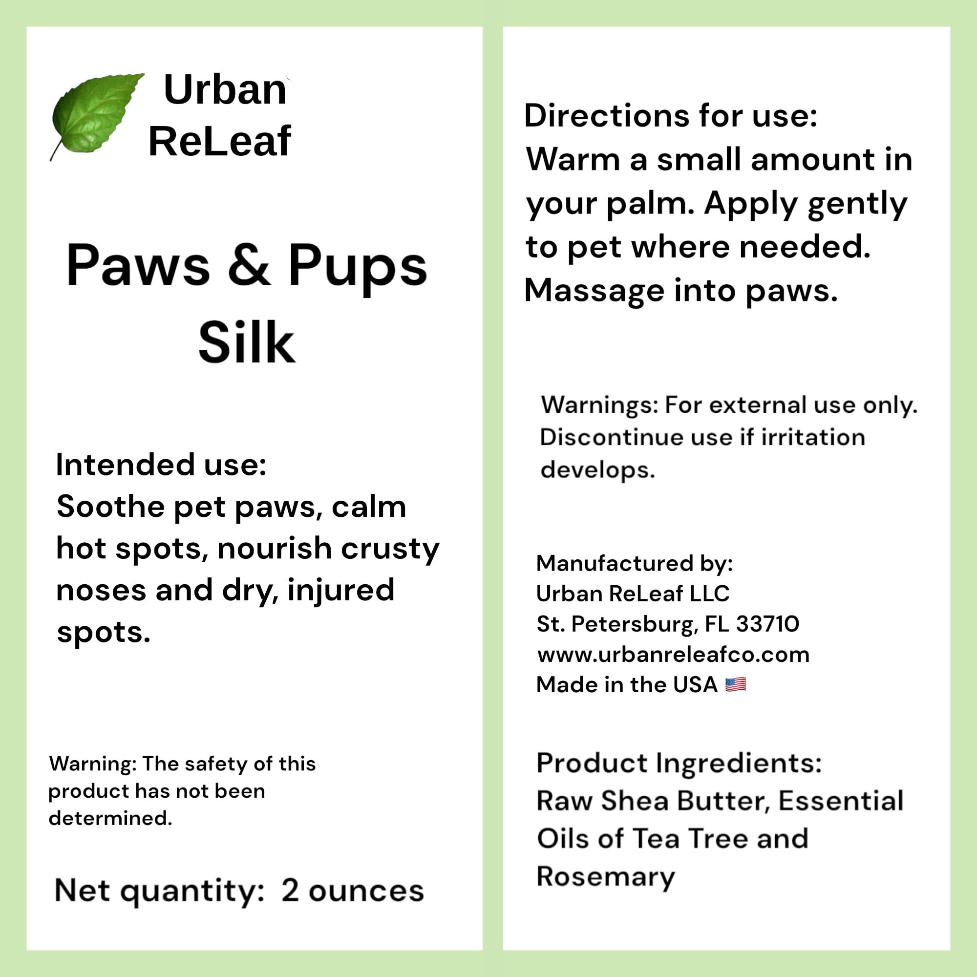 Urban ReLeaf Paws & Pups Silk! Heal, Protect Pets, Dry, Injured, Hot & Raw Spots. Gentle 100% Natural Dog Salve! Shea. Softens Skin & Fur! Relief for Crusty Noses, Torn Pads.