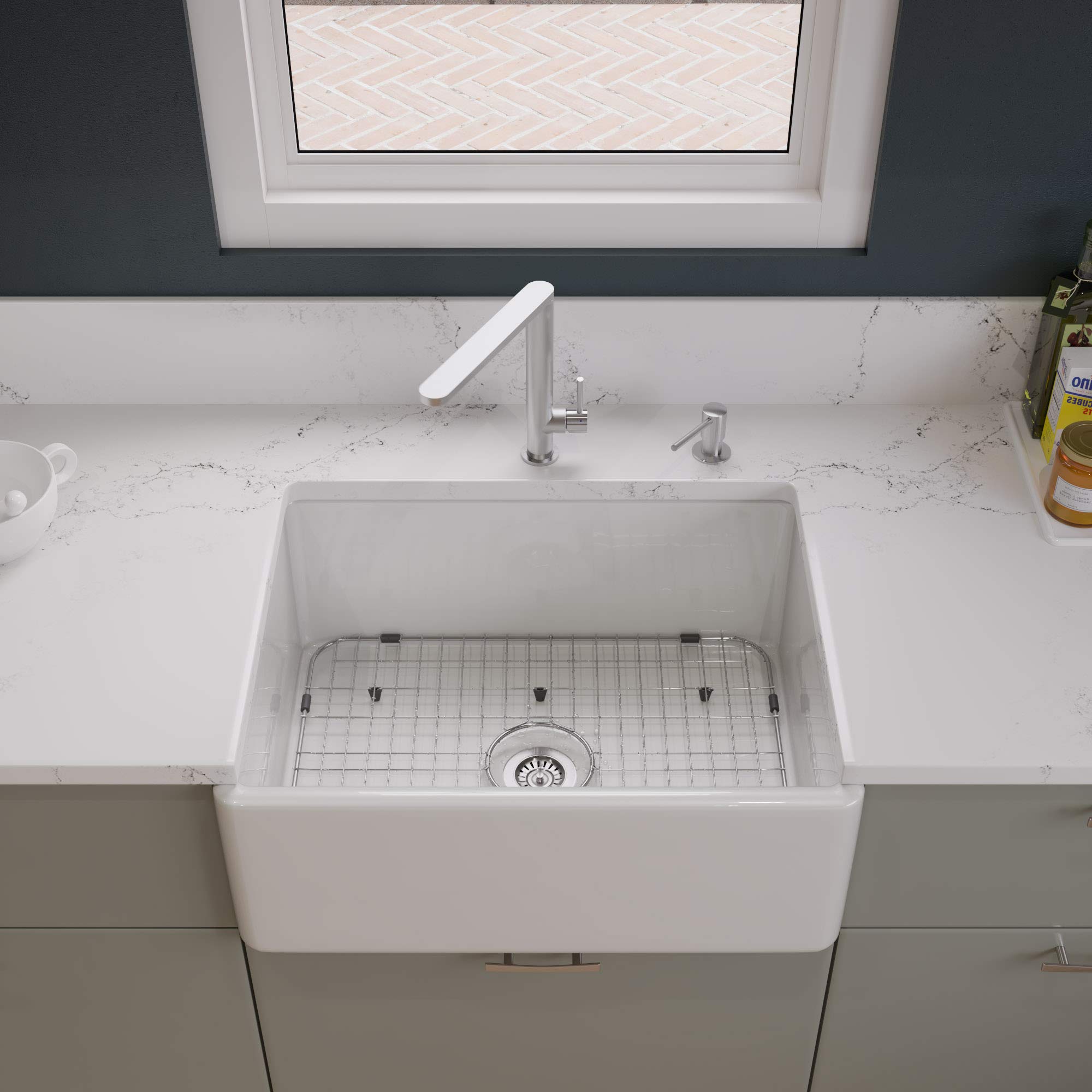 ALFI brand AB505-W 26-Inch Contemporary Smooth Fireclay Farmhouse Kitchen Sink, White