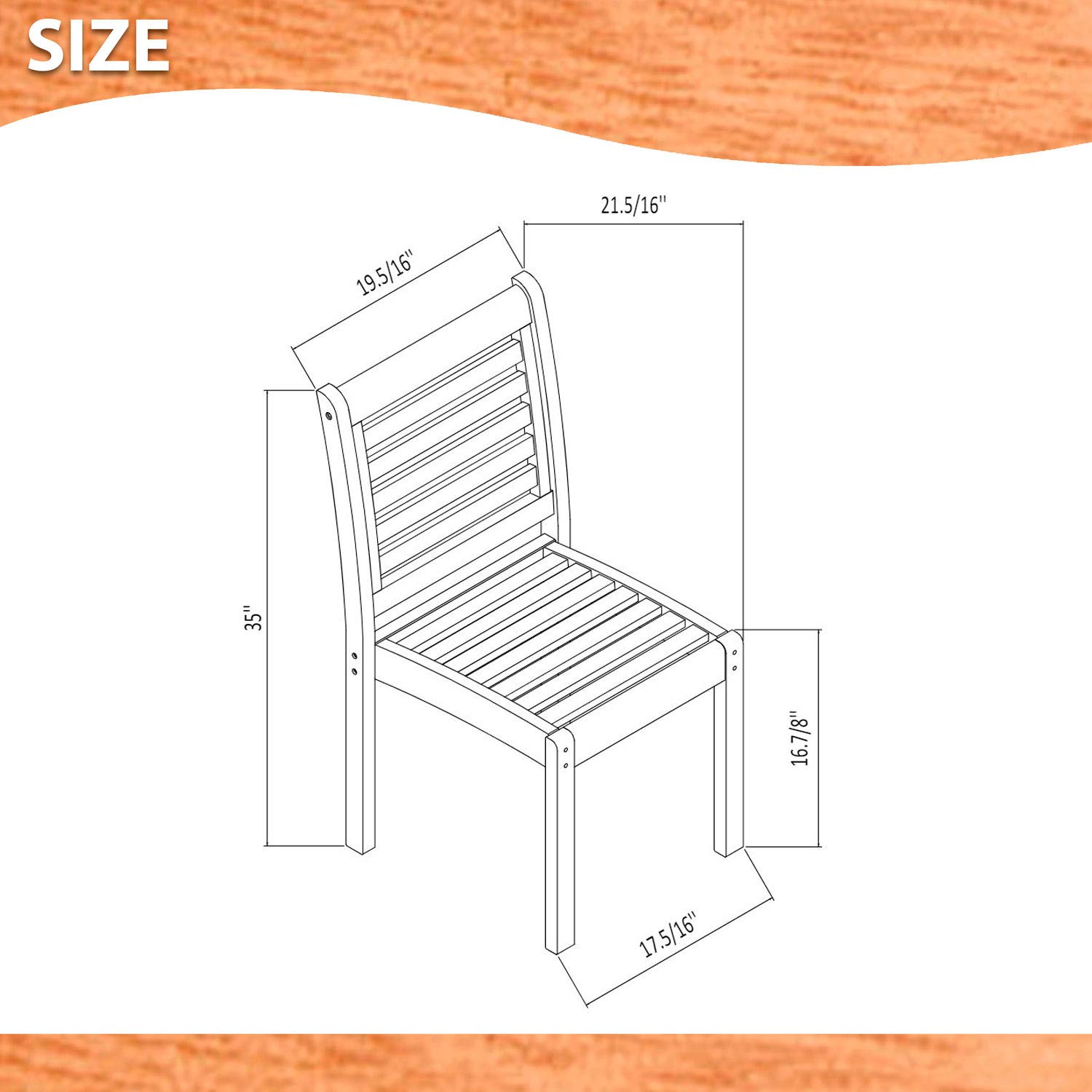 Amazonia Leeds 2-Piece Stackable Side Chair | Eucalyptus Wood | Ideal for Outdoors and Indoors