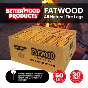 Better Wood Products 1 Pack Fatwood Fire Starter Sticks, Fireplace & Campfires, 50 Lbs