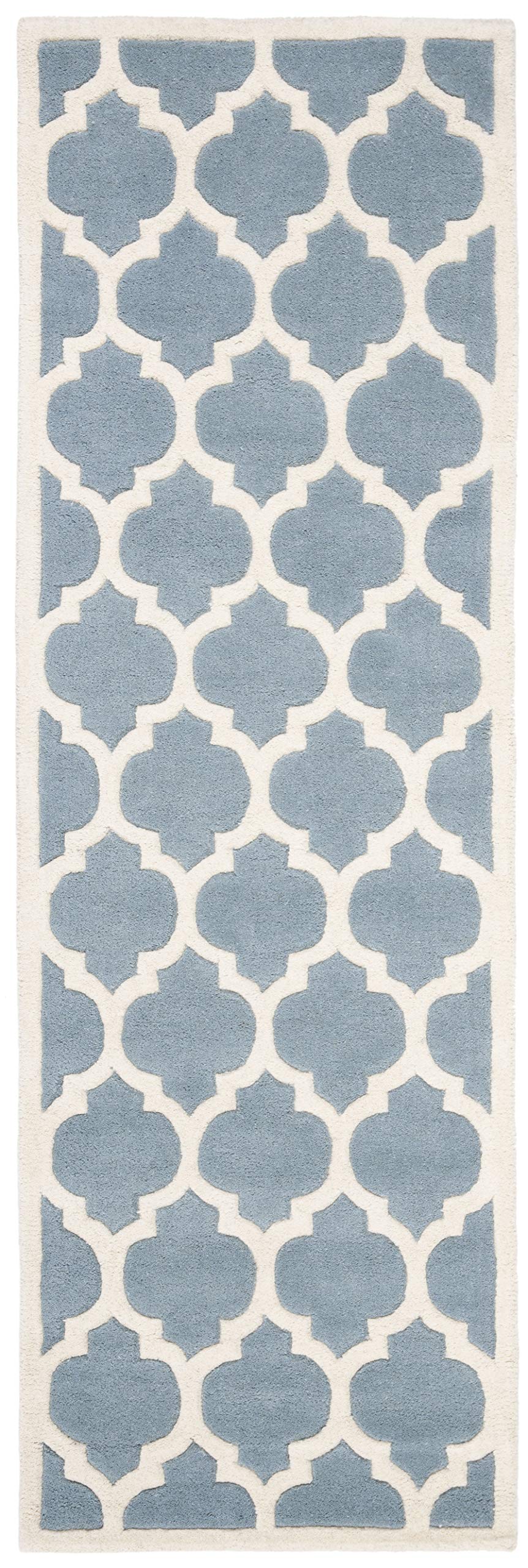 SAFAVIEH Chatham Collection 2'3" x 9' Blue/Ivory CHT734B Handmade Geometric Premium Wool Runner Rug