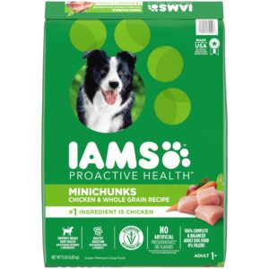 iams proactive health minichunks adult dry dog food with real chicken and whole grains, 15 lb. bag