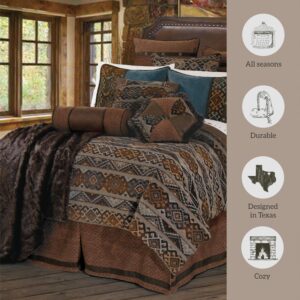 Paseo Road by HiEnd Accents Rio Grande 7 Piece Duvet Cover Set, Super King, Brown Faux Leather, Southwestern Luxury Bedding Set, 1 Duvet, 1 Bed Skirt, 2 Pillow Shams, 2 Euro Shams, 1 Neckroll Pillow