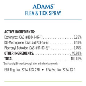 Adams Flea & Tick Spray For Dogs and Cats | Kills Fleas and Ticks Through Contact, Kills Flea Eggs, Flea Larvae, and Prevents Flea Egg Hatch | Controls Flea Reinfestation For Up To 2 Months | 16 Oz