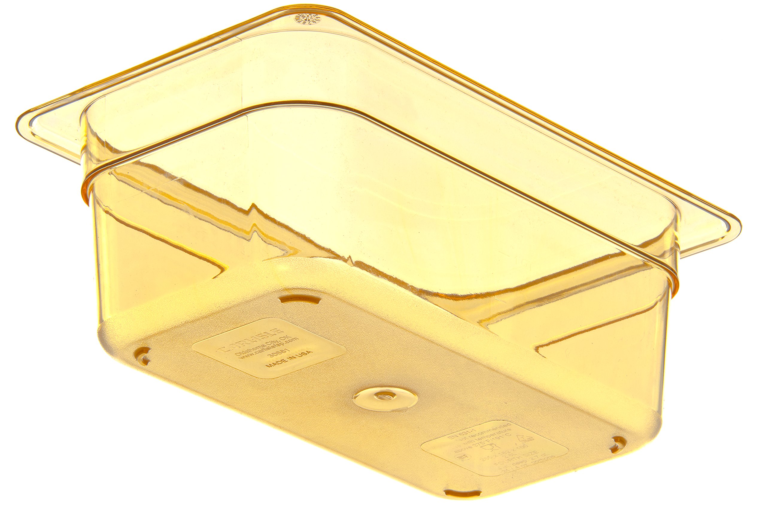 Carlisle FoodService Products Storplus High Heat Food Pan Steam Table Pan, Chafing Pan for Catering, Buffets, Restaurants, High Heat Plastic, 1/4 Size 4 Inches Deep, Amber