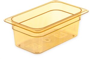 carlisle foodservice products storplus high heat food pan steam table pan, chafing pan for catering, buffets, restaurants, high heat plastic, 1/4 size 4 inches deep, amber