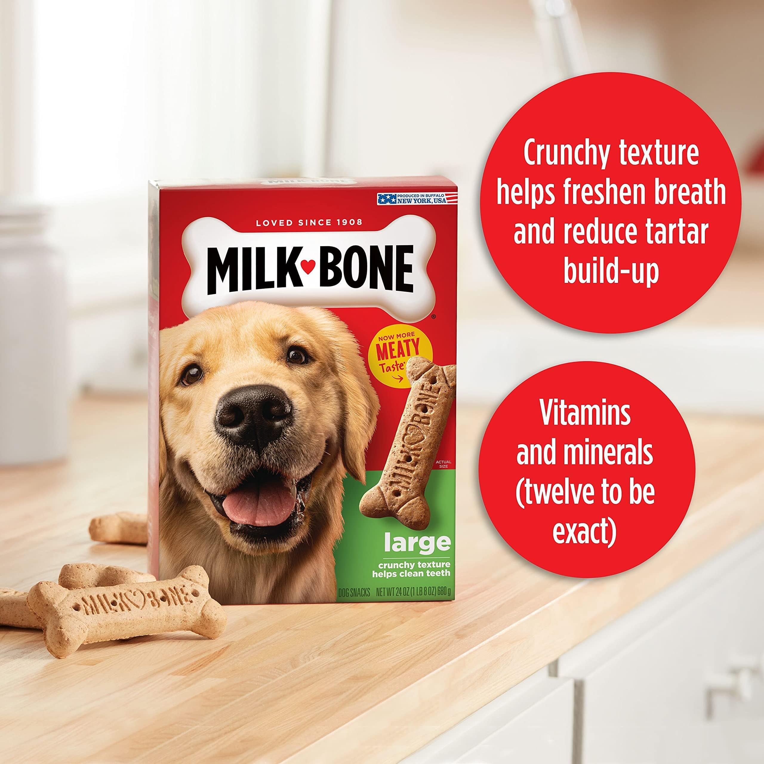 Milk-Bone Large Dog Treats - Pack of 1 Crunchy & Tasty Pet Snacks for Oral Care, Big Dogs, Made with Real Bone Milk.