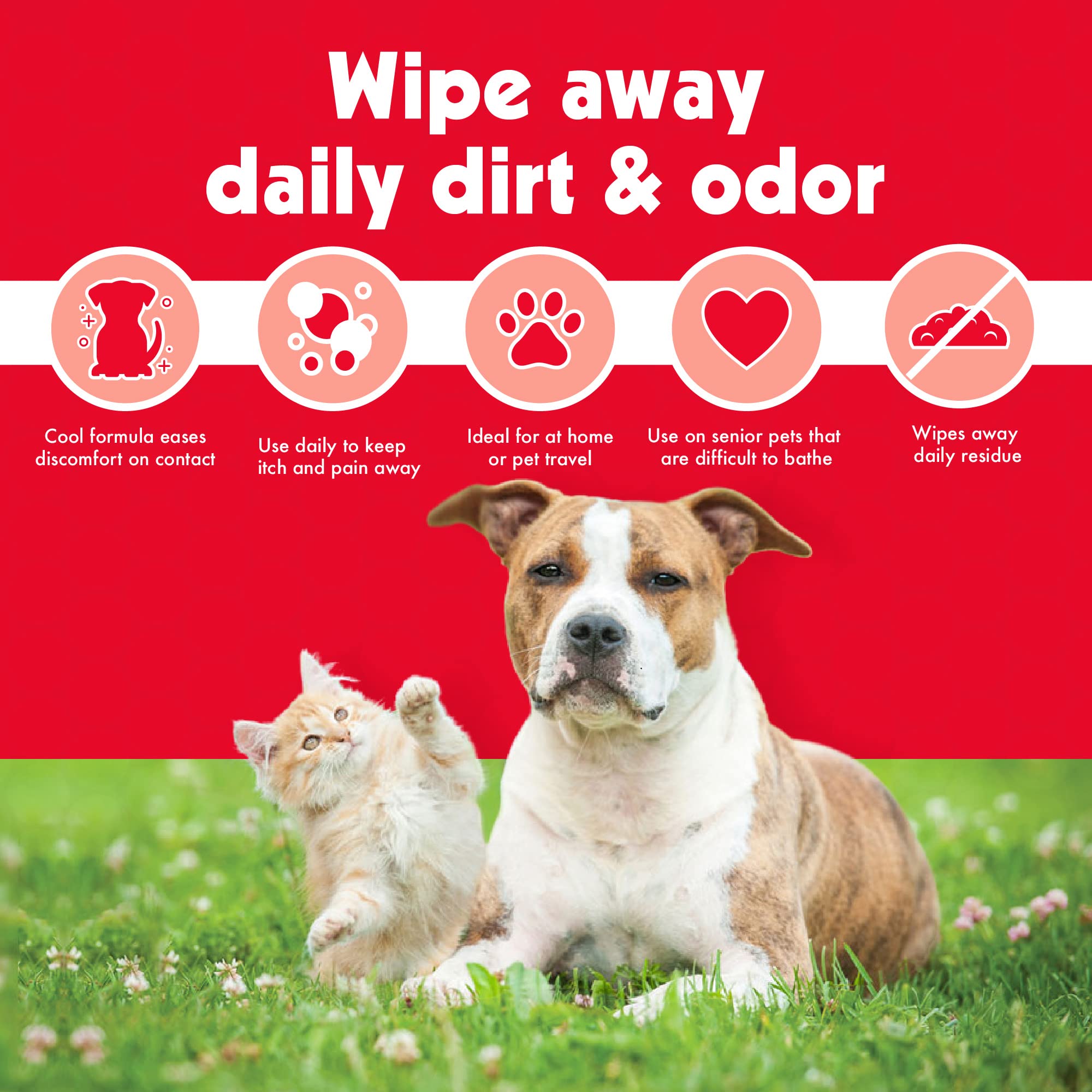 Petkin Anti Itch Wipes for Dogs and Cats - Soothes Hot Spots, Skin Irritations and Scratching - Bitter Taste Stops Licking and Chewing - Super Convenient, Ideal for Home or Travel - 30 Wipes