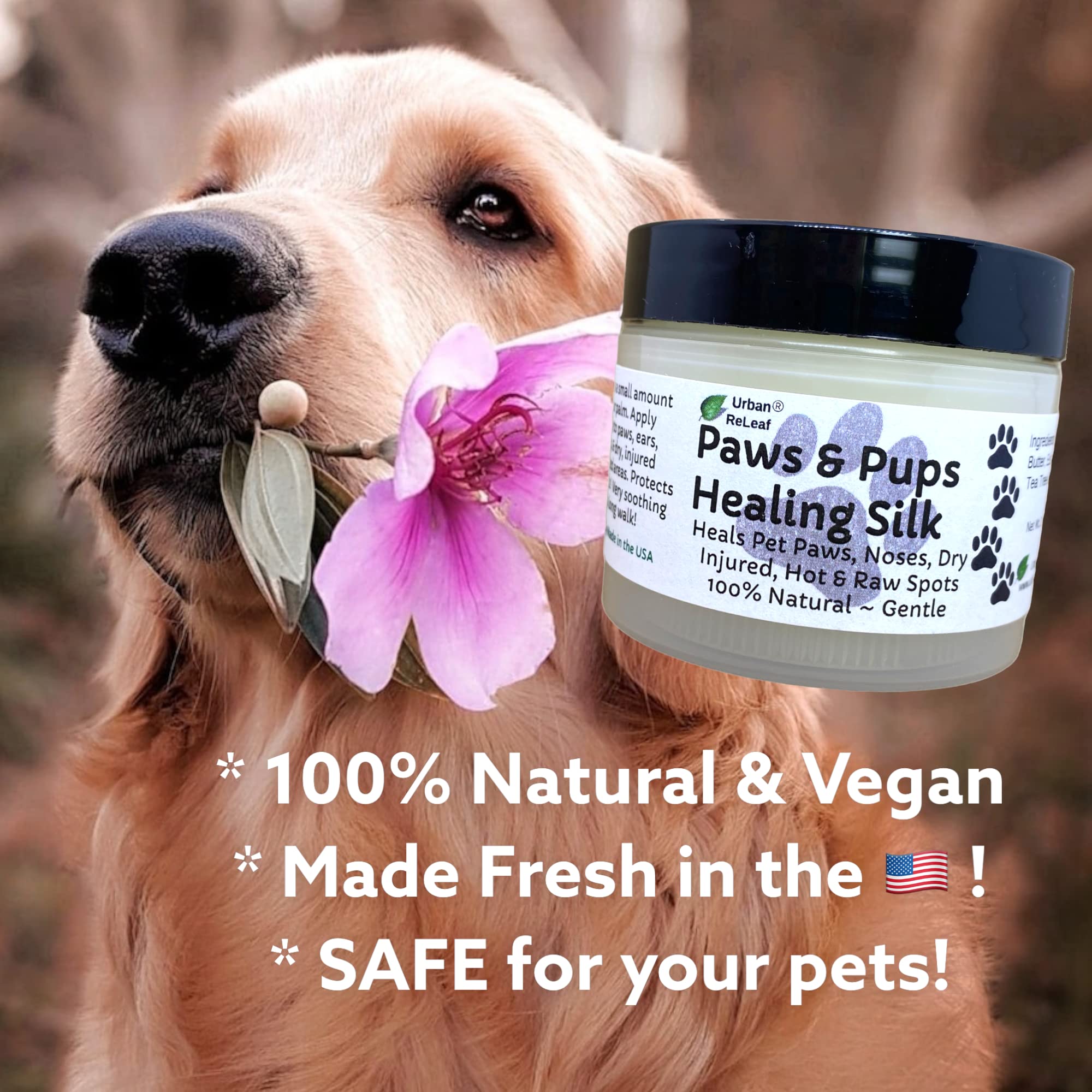 Urban ReLeaf Paws & Pups Silk! Heal, Protect Pets, Dry, Injured, Hot & Raw Spots. Gentle 100% Natural Dog Salve! Shea. Softens Skin & Fur! Relief for Crusty Noses, Torn Pads.