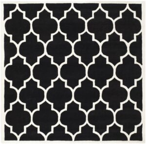 safavieh chatham collection area rug - 7' square, black & ivory, handmade geometric wool, ideal for high traffic areas in living room, bedroom (cht733k)