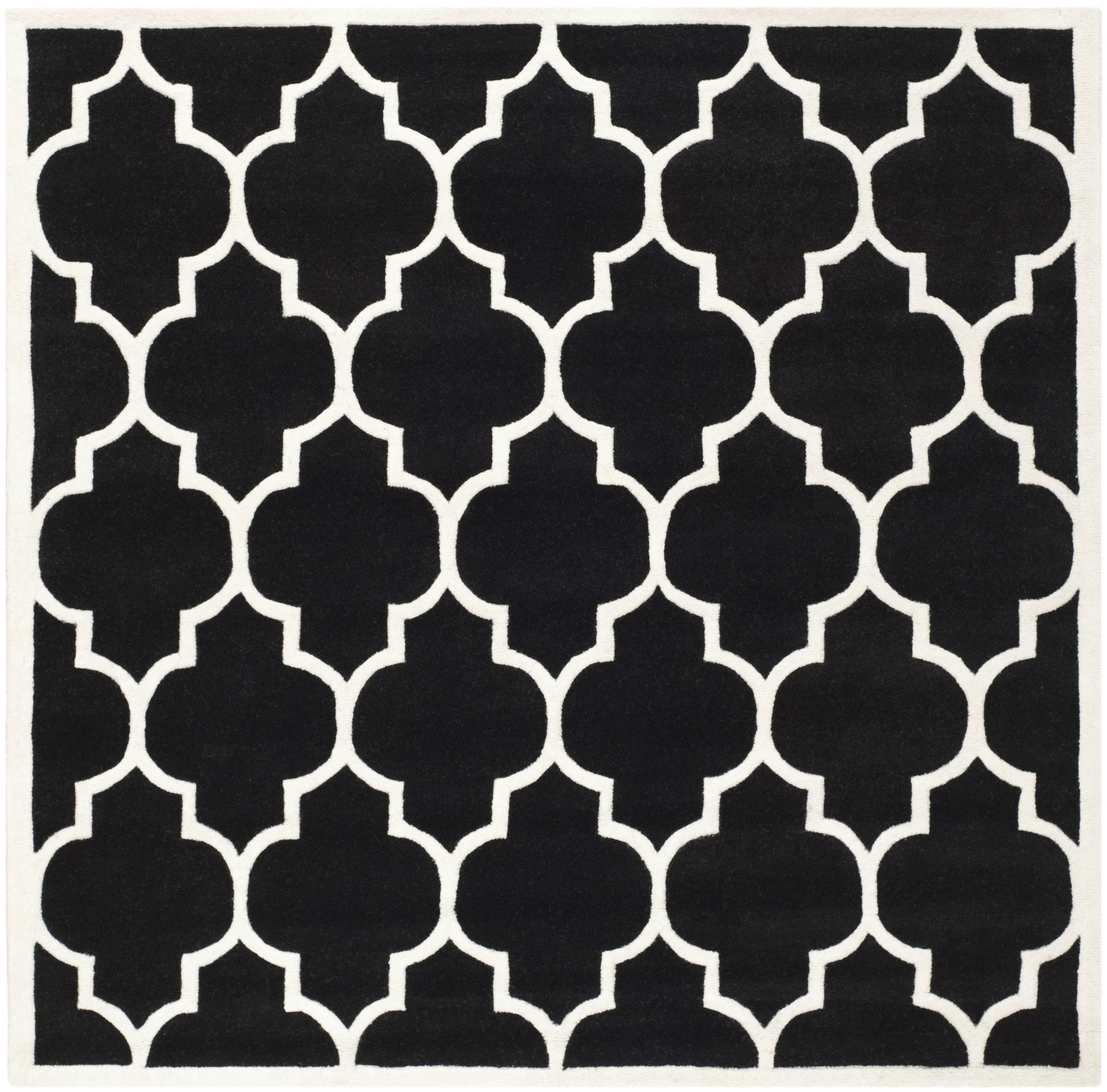 SAFAVIEH Chatham Collection Area Rug - 7' Square, Black & Ivory, Handmade Geometric Wool, Ideal for High Traffic Areas in Living Room, Bedroom (CHT733K)