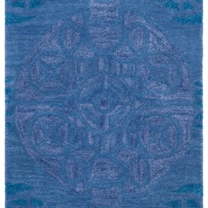 SAFAVIEH Wyndham Collection Accent Rug - 2' x 3', Blue, Handmade Modern Wool, Ideal for High Traffic Areas in Entryway, Living Room, Bedroom (WYD376E)