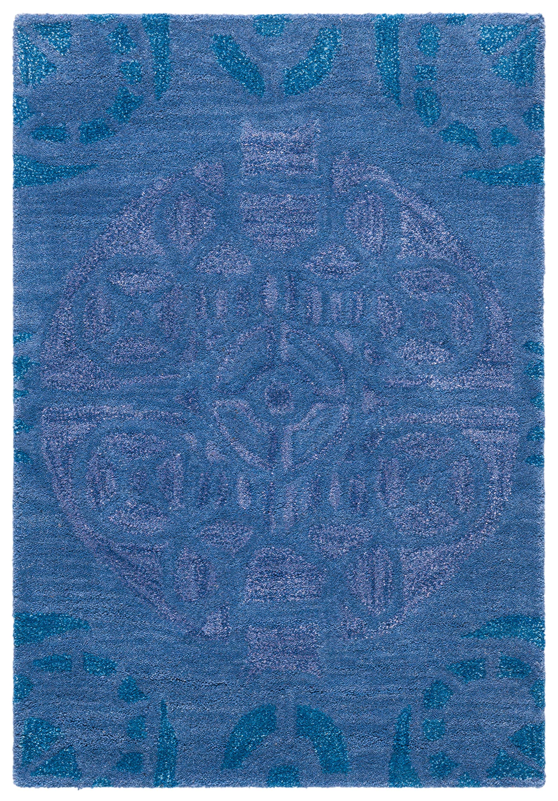 SAFAVIEH Wyndham Collection Accent Rug - 2' x 3', Blue, Handmade Modern Wool, Ideal for High Traffic Areas in Entryway, Living Room, Bedroom (WYD376E)