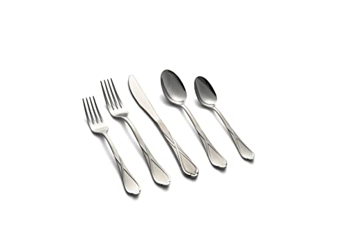 Cambridge Silversmiths Heather Sand 20-Piece Flatware Silverware Set, Stainless Steel, Service for 4, Includes Forks/Spoons/Knives