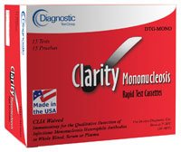 1062116 pt# dtg-mono clarity mono test cassette clia waived 15/bx made by diagnostic test group