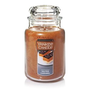 yankee candle salted caramel scented, classic 22oz large jar single wick, over 110 hours of burn time, perfect for gifting