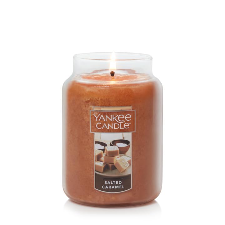 Yankee Candle Salted Caramel Scented, Classic 22oz Large Jar Single Wick, Over 110 Hours of Burn Time, Perfect for Gifting