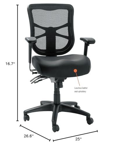 Alera EL4215 Elusion Series Mesh Mid-Back Multifunction Chair, Black Leather