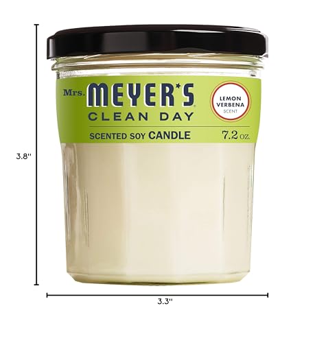 MRS. MEYER'S CLEAN DAY Soy Aromatherapy Candle, 35 Hour Burn Time, Made with Soy Wax and Essential Oils, Lemon Verbena, 7.2 oz