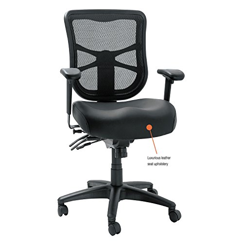 Alera EL4215 Elusion Series Mesh Mid-Back Multifunction Chair, Black Leather