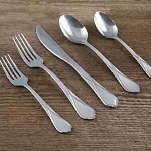 Cambridge Silversmiths Heather Sand 20-Piece Flatware Silverware Set, Stainless Steel, Service for 4, Includes Forks/Spoons/Knives