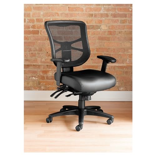 Alera EL4215 Elusion Series Mesh Mid-Back Multifunction Chair, Black Leather