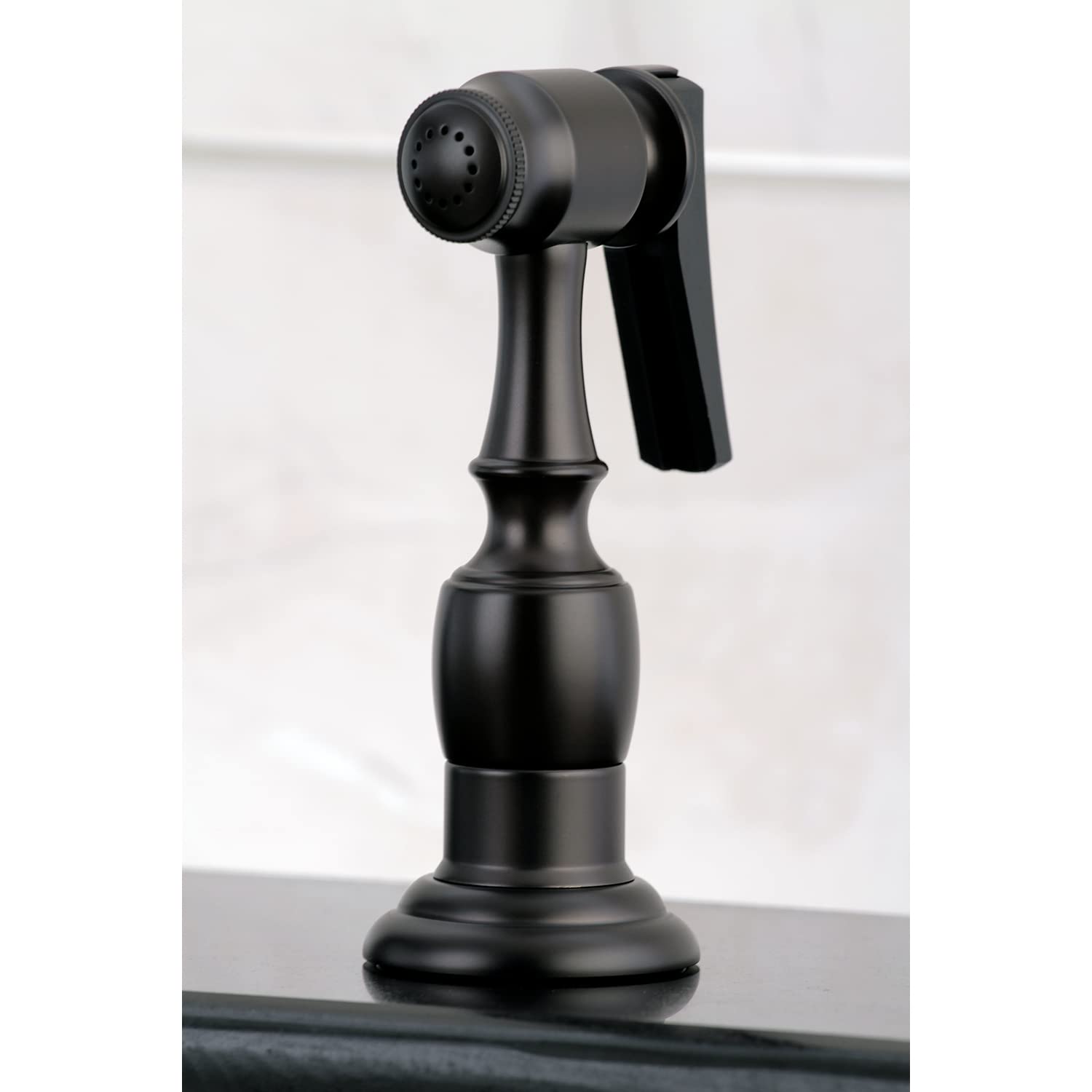 Kingston Brass KB1755TALBS Tudor 8 Inch Center Kitchen Faucet With Brass Sprayer, Oil Rubbed Bronze, 8-5/8 inch in Spout Reach, Oil Rubbed Bronze