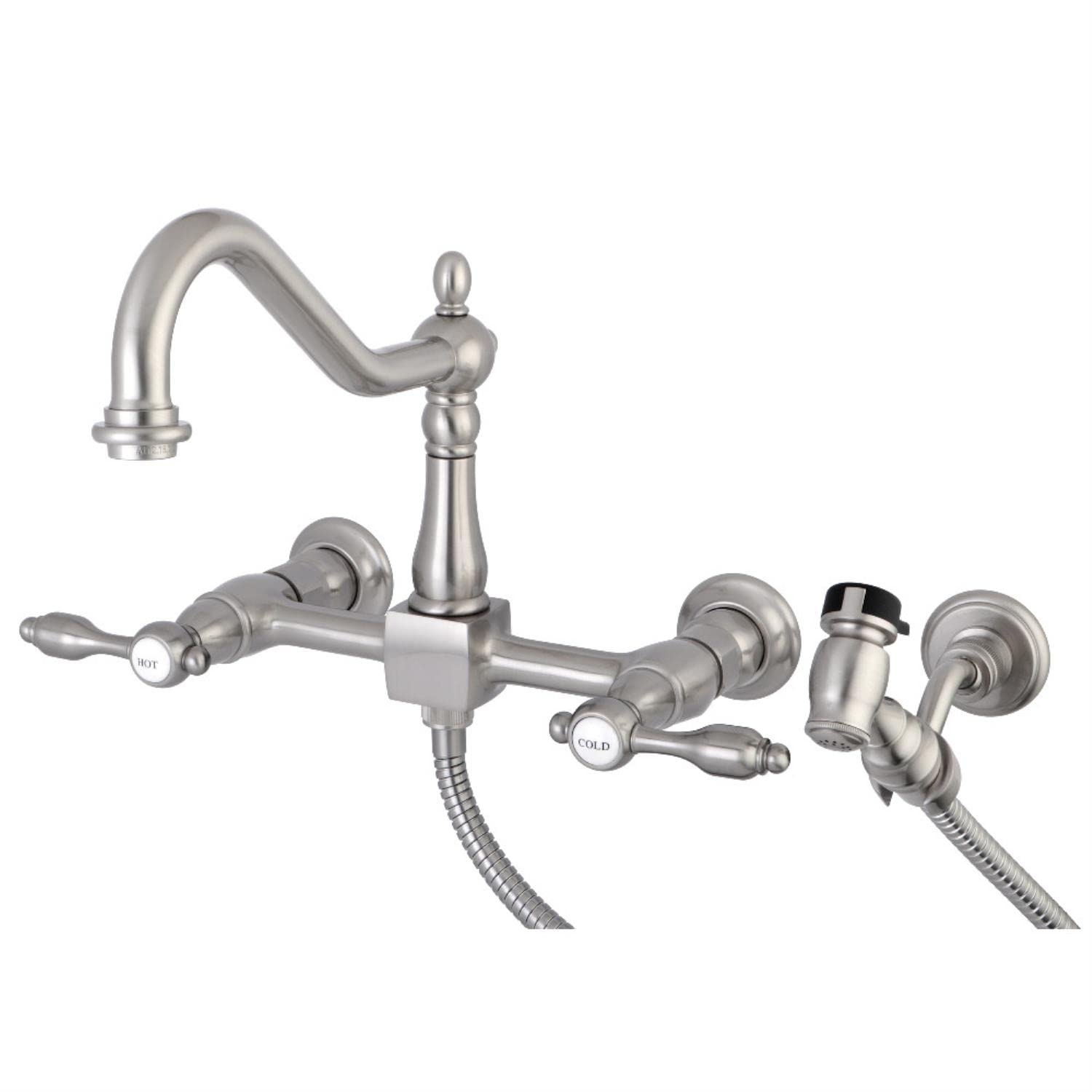 Kingston Brass KS1248TALBS Tudor Bridge Kitchen Faucet, 8-1/2 inch in Spout Reach, Brushed Nickel