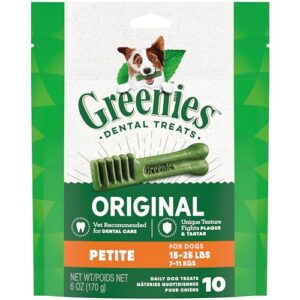 greenies original petite natural dental care dog treats, 6 oz. pack (10 treats)