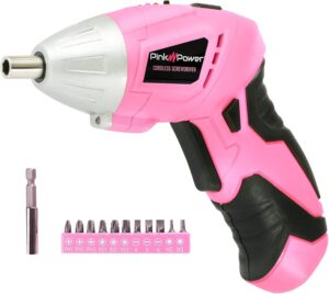 pink power cordless screwdriver set - 3.6v electric screwdriver rechargeable screw gun kit - automatic mini pink drill set for women - portable small drill battery powered screwdriver led light