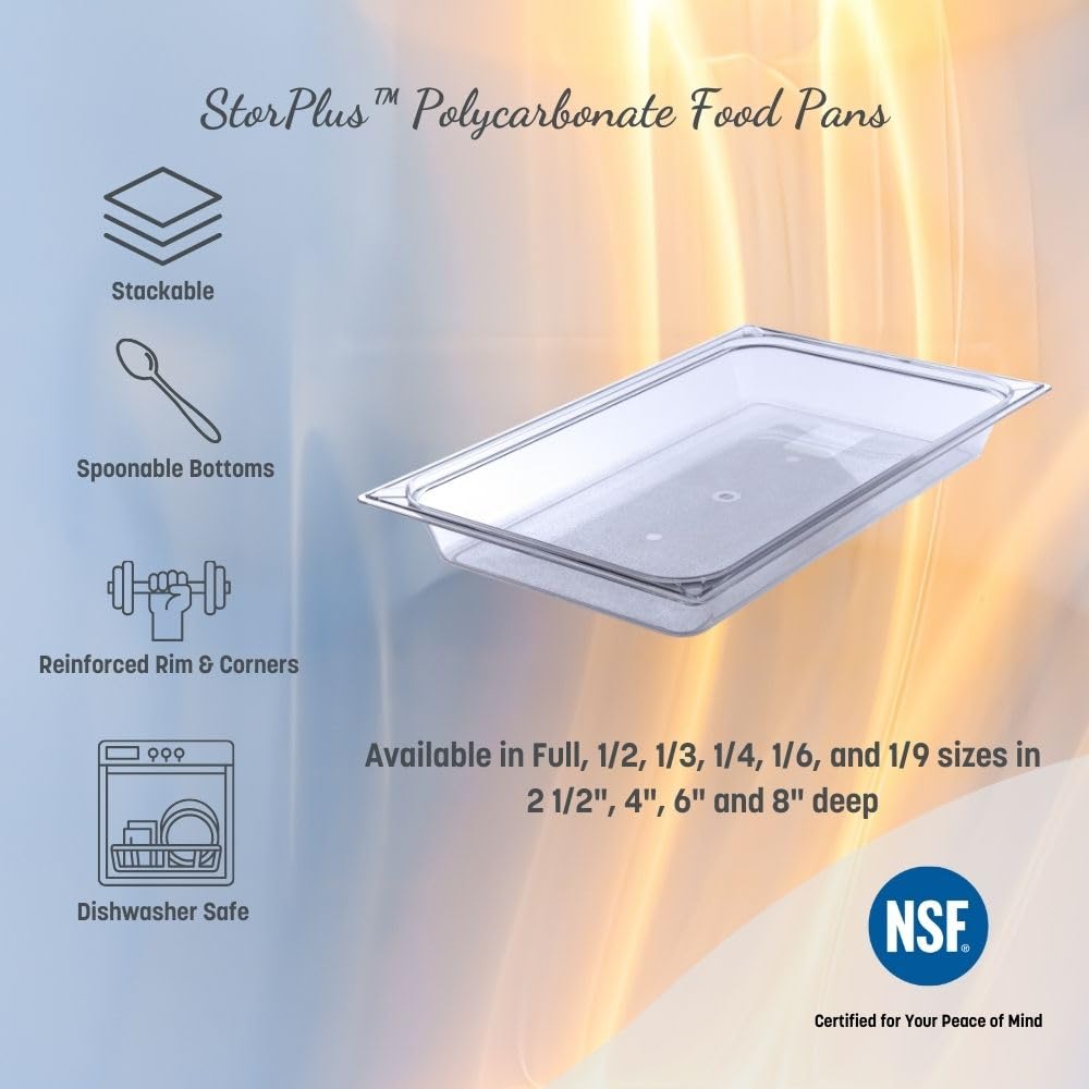 Carlisle FoodService Products Storplus 1/2-Size Food Pan for Catering, Buffets, and Restaurants, Polycarbonate 6 Inches Deep, Clear