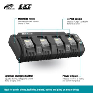 Makita DC18SF 18V Lithium-Ion Rapid Optimum 4-Port Charger, 1-Pack,Black