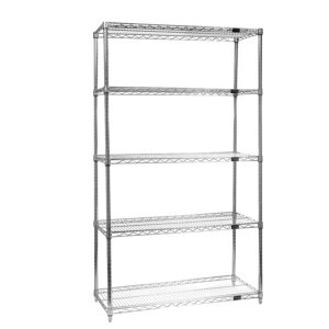 Quantum WR74-2436C-5 Wire Shelving Starter Kit, 36"W x 24"D x 74"H, 600 lbs Capacity, Carbon Steel, Chrome, NSF