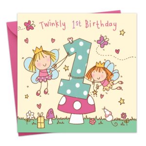 twizler happy 1st birthday card, 6.1 x 6.1 in, envelope included, unisex-kids