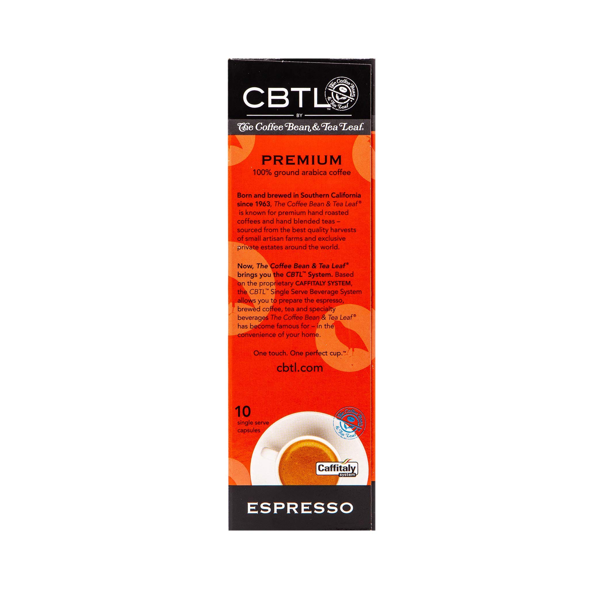 CBTL Premium Espresso Capsules By The Coffee Bean & Tea Leaf, 10 Count Box