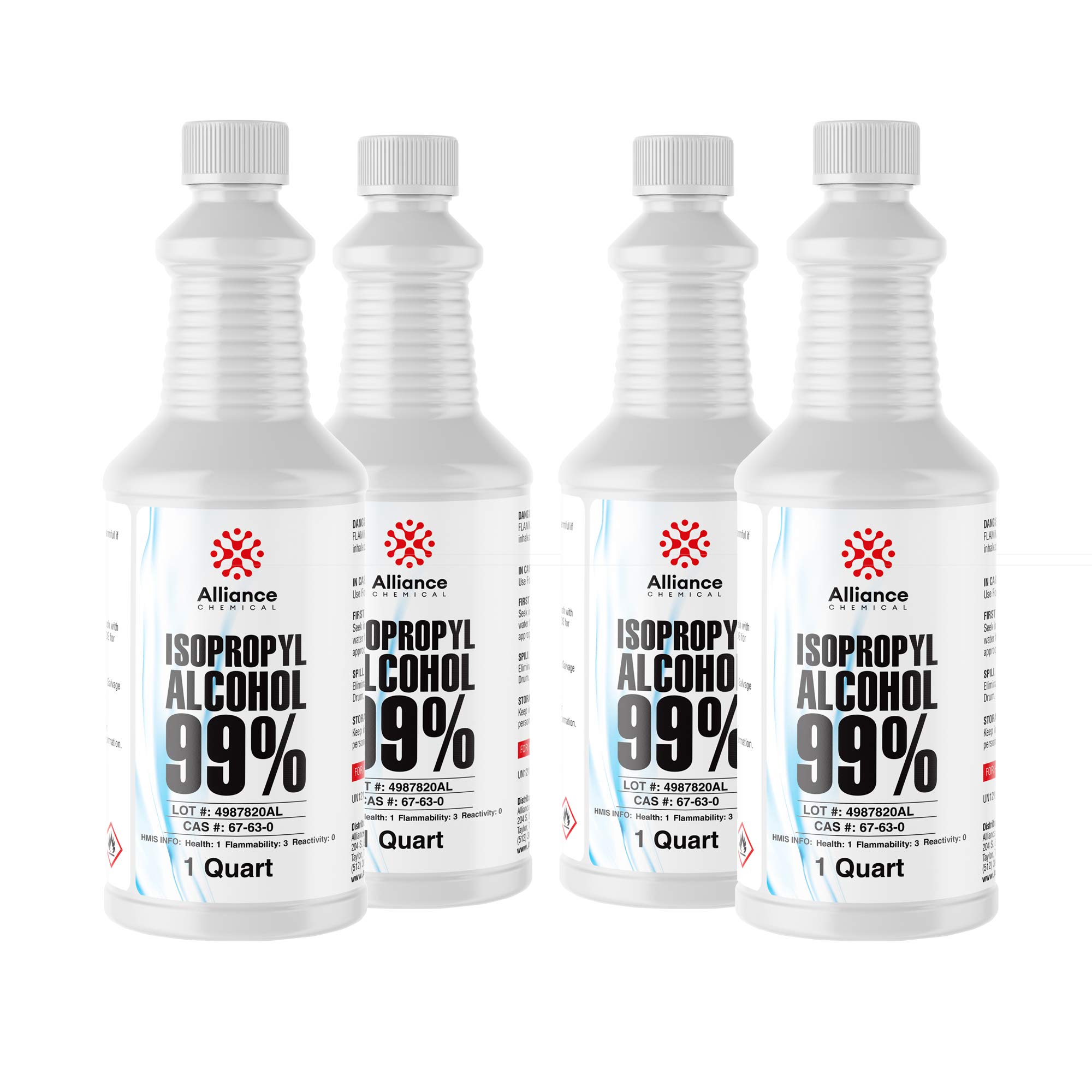 Isopropyl Alcohol 99% - 1 Gallon (4 x 32 FL Oz Bottles) - High-Purity Concentrated Rubbing Alcohol for Effective Cleaning - Quick-Drying, Domestically Sourced IPA