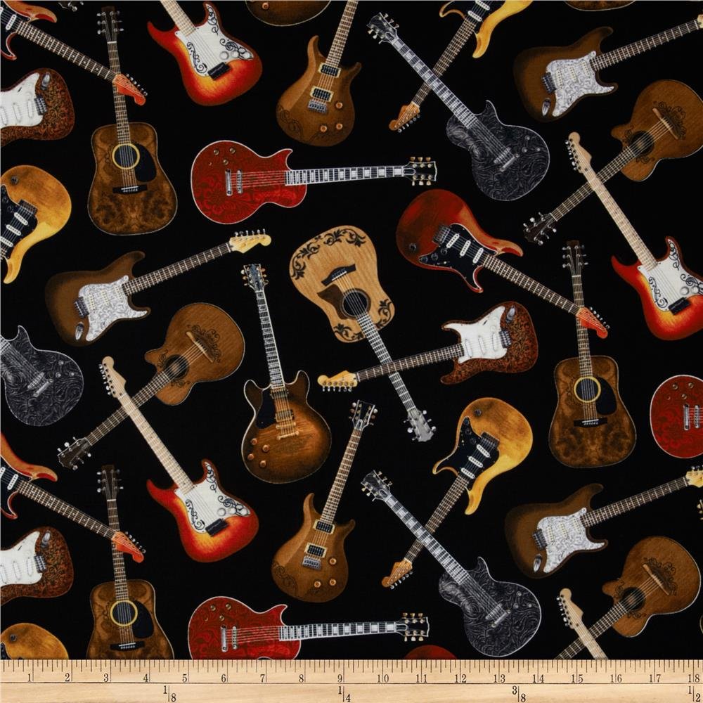 Timeless Treasures Guitars Black, Quilting Fabric by the Yard