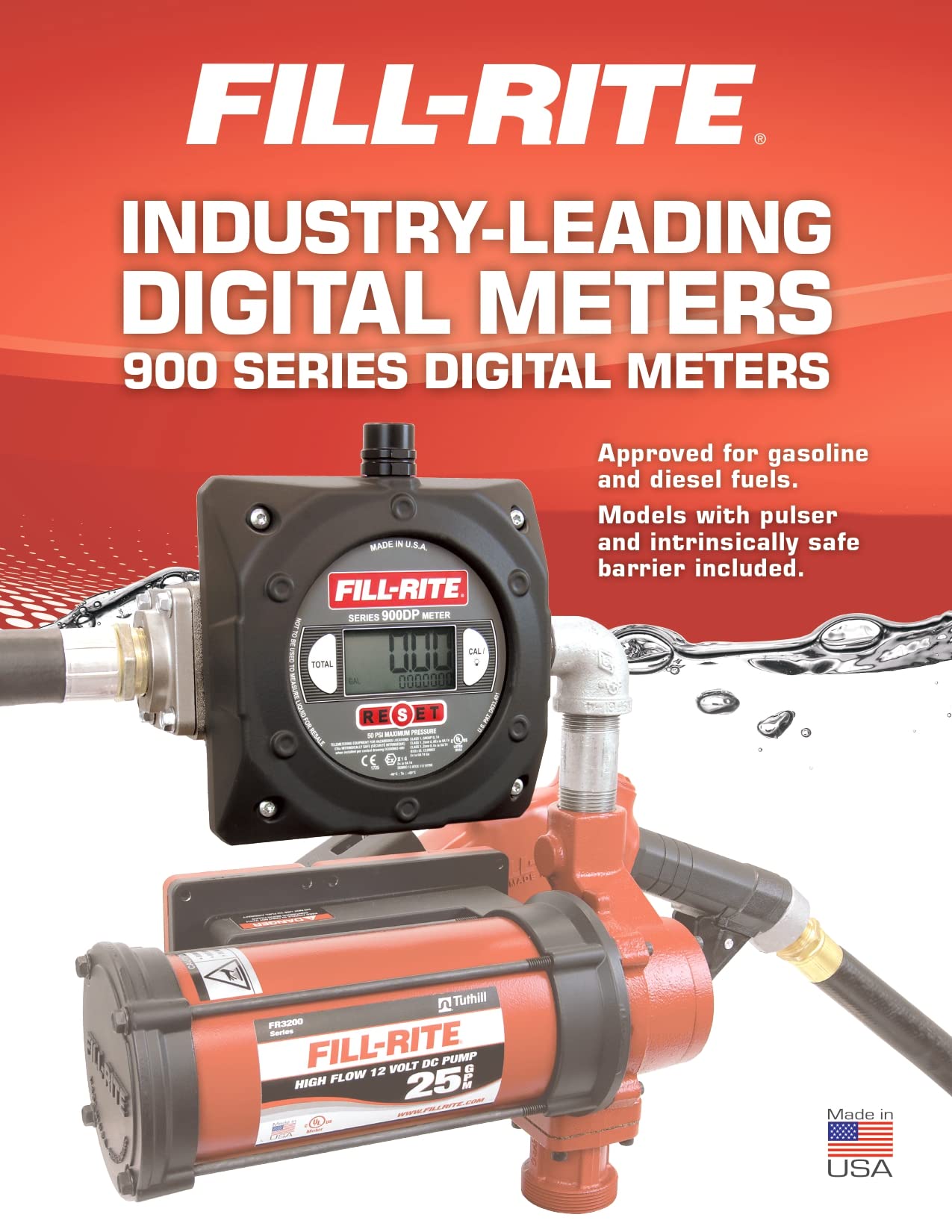 Fill-Rite 900CDP 1" 6-40 GPM(23-151 LPM) Digital Nutating Disc Fuel Transfer Meter with Pulse Output