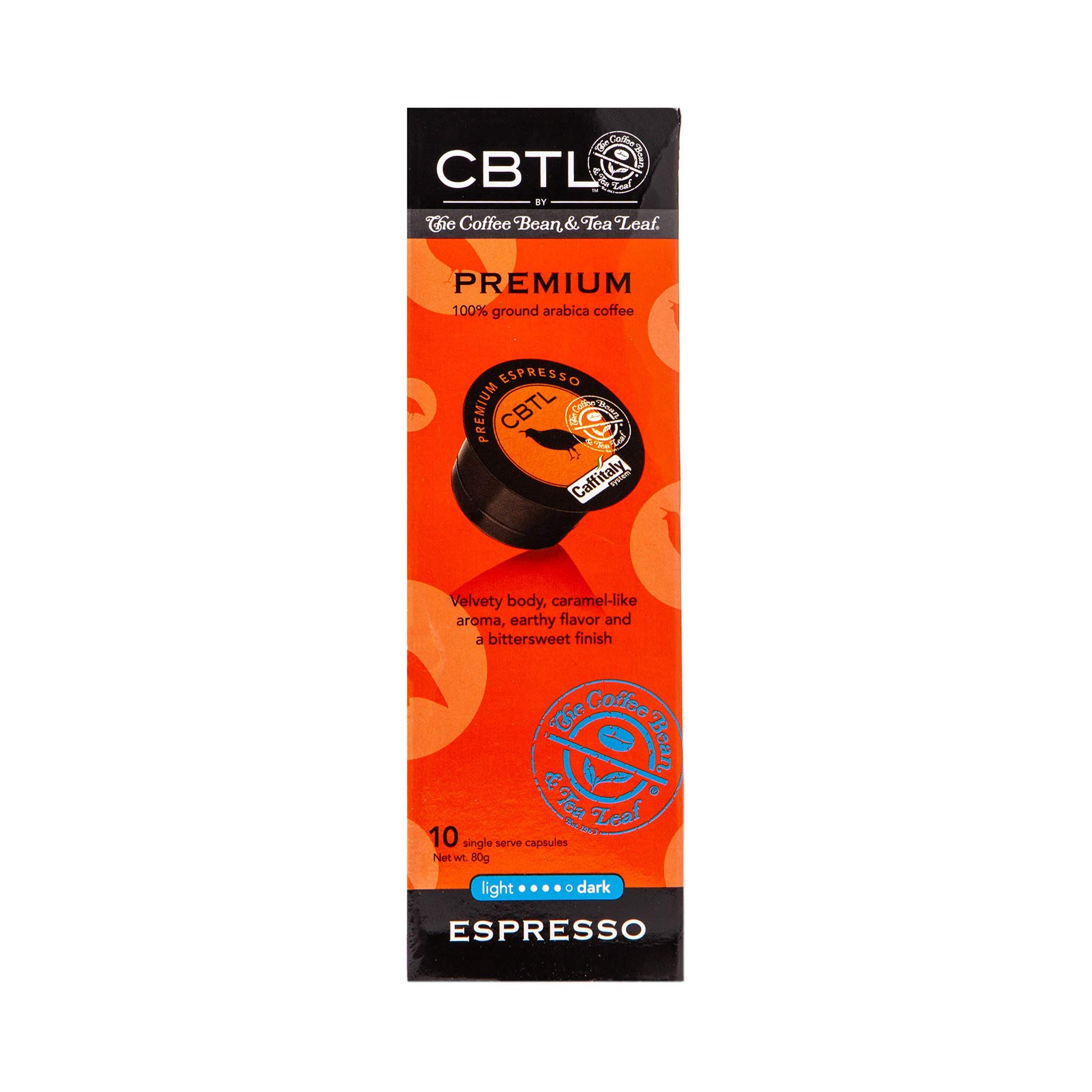 CBTL Premium Espresso Capsules By The Coffee Bean & Tea Leaf, 10 Count Box