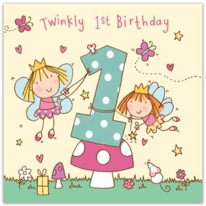 TWIZLER Happy 1st Birthday Card, 6.1 x 6.1 in, Envelope Included, Unisex-Kids