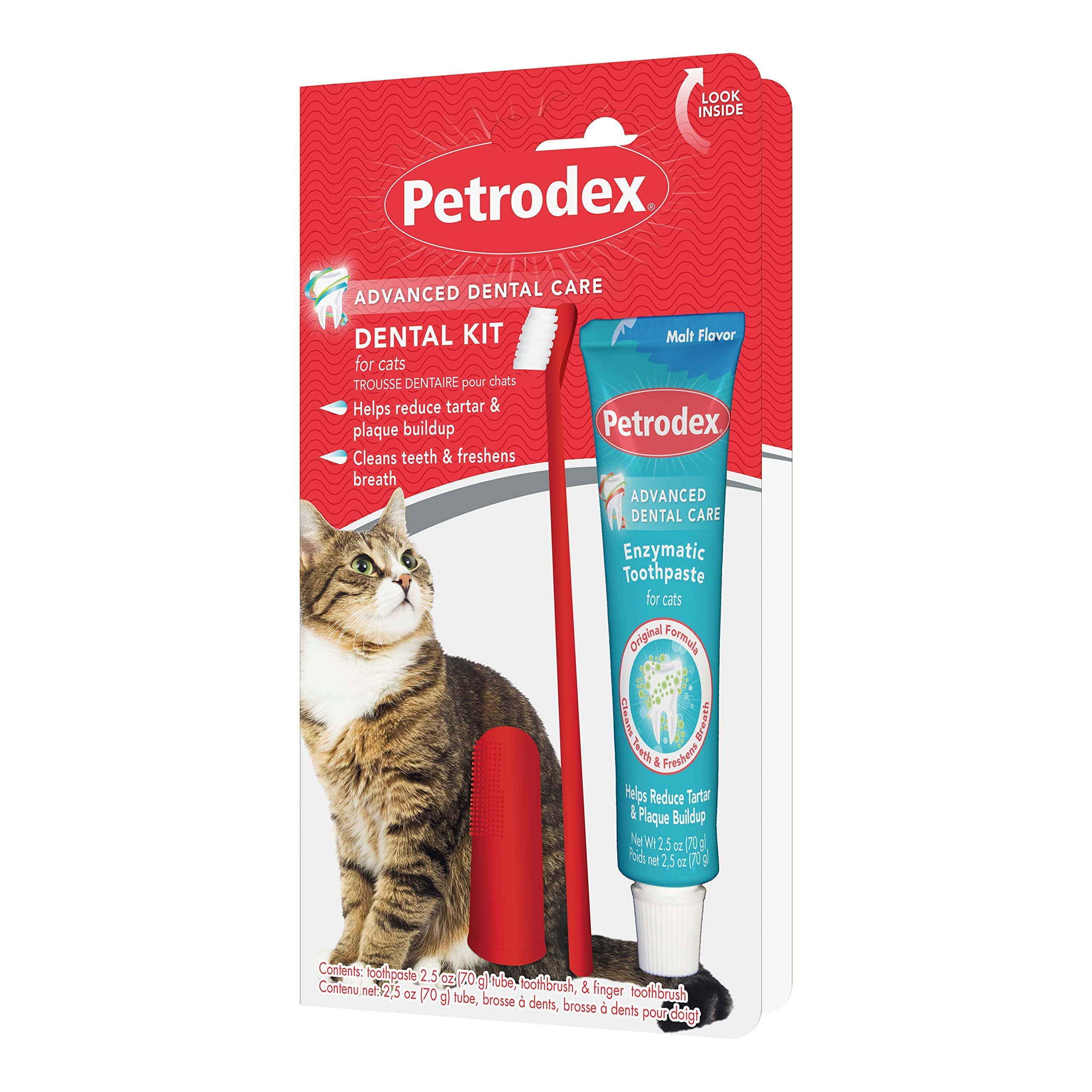 Petrodex Dental Care Kit for Cats, Cat Toothbrush and Toothpaste, Cleans Teeth and Fights Bad Breath, Reduces Plaque Tartar Formation, Malt Flavor, 2.5oz Toothpaste + Toothbrush