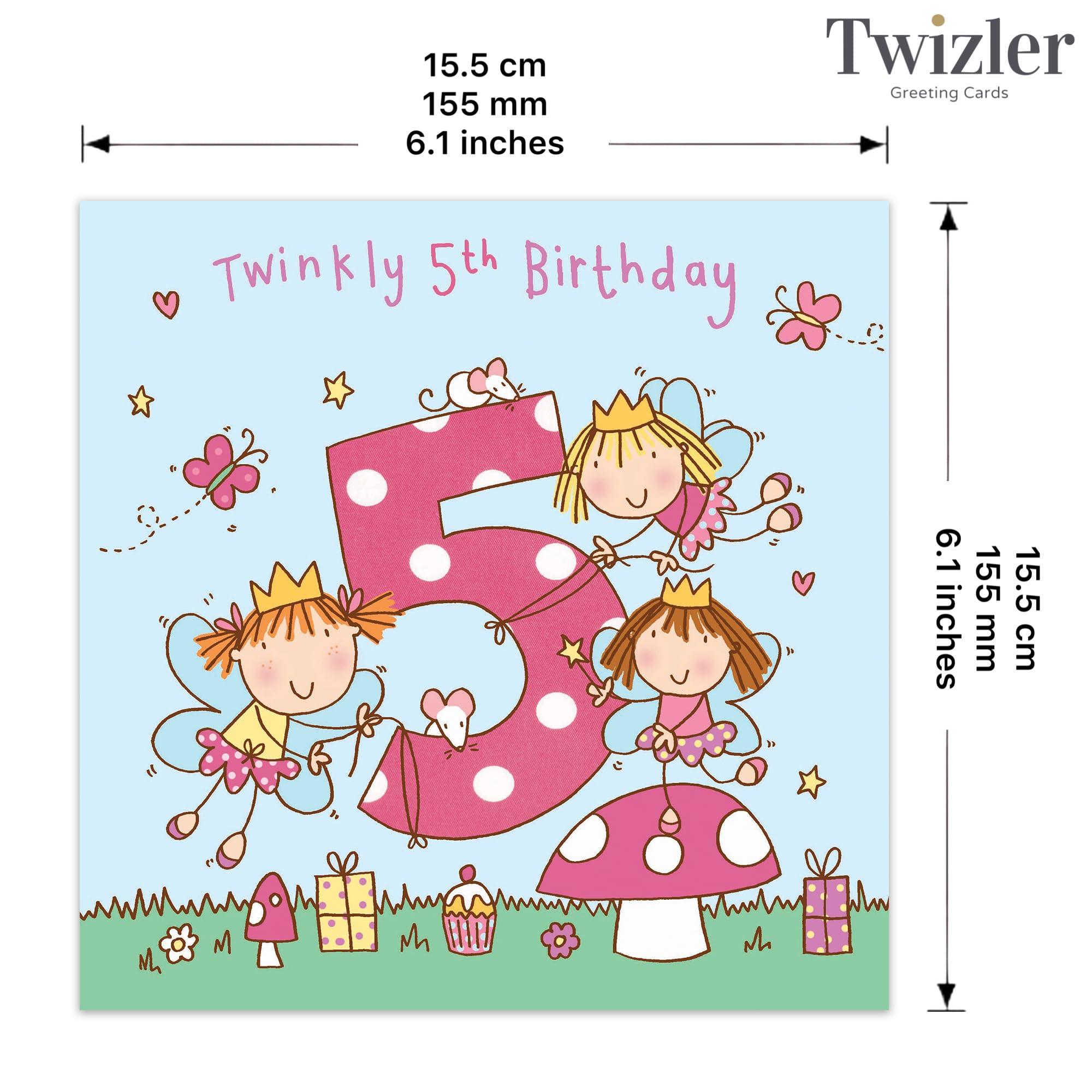 TWIZLER Happy 5th Birthday Card, 6.1 x 6.1 in, Envelope Included