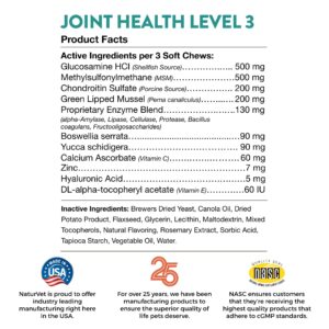 NaturVet Joint Health Level 3 Dog Soft Chew, 15.2 oz., Count of 180, 180 CT