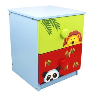 fantasy fields sunny safari wooden kids toy storage organizer, 2-drawer toy cabinet for children playroom, living room, nursery, school, multicolor