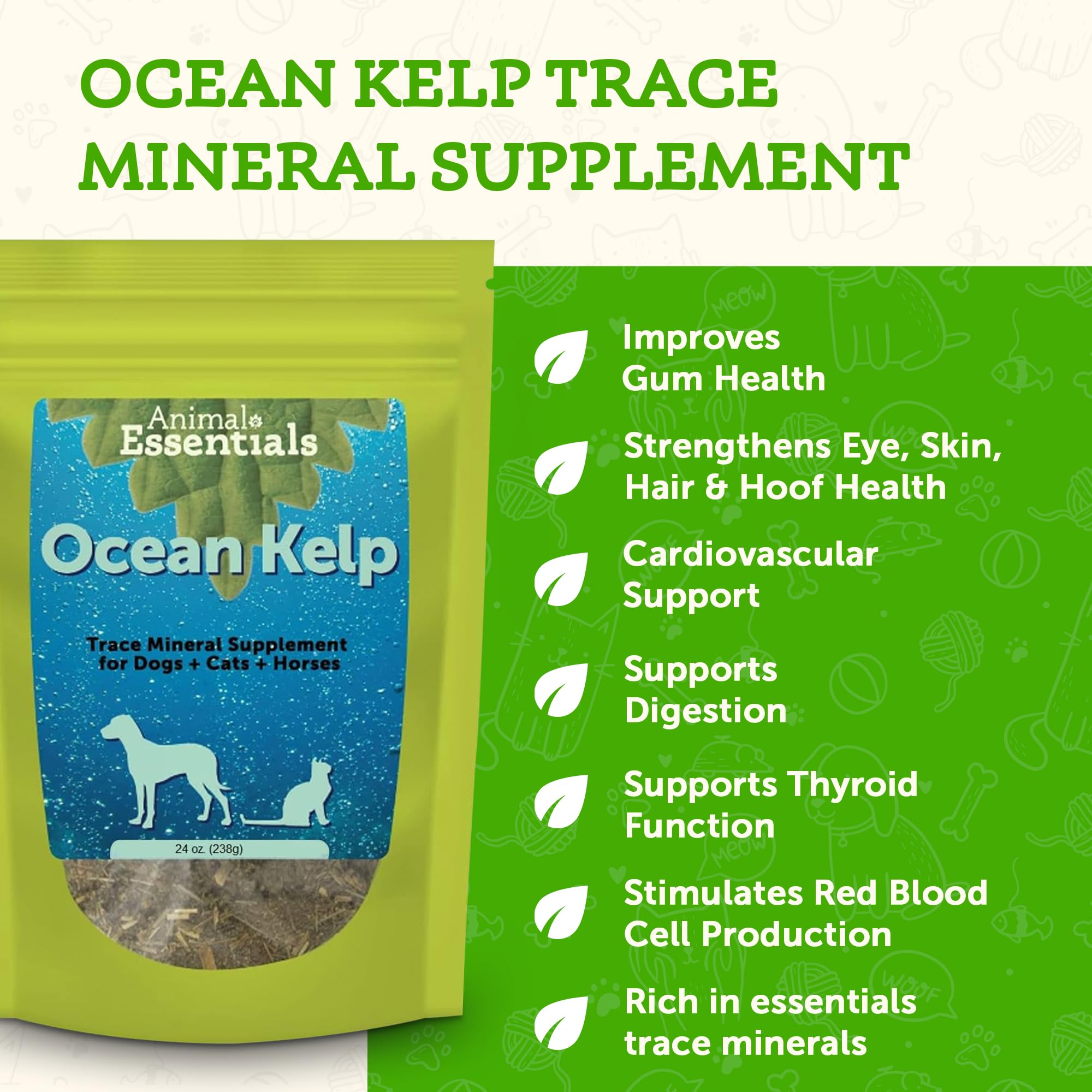 Animal Essentials Ocean Kelp for Dogs & Cats - Thyroid Support, Thyroid Supplement, Sea Kelp, Kelp Powder, Trace Mineral Supplement - 24 Oz