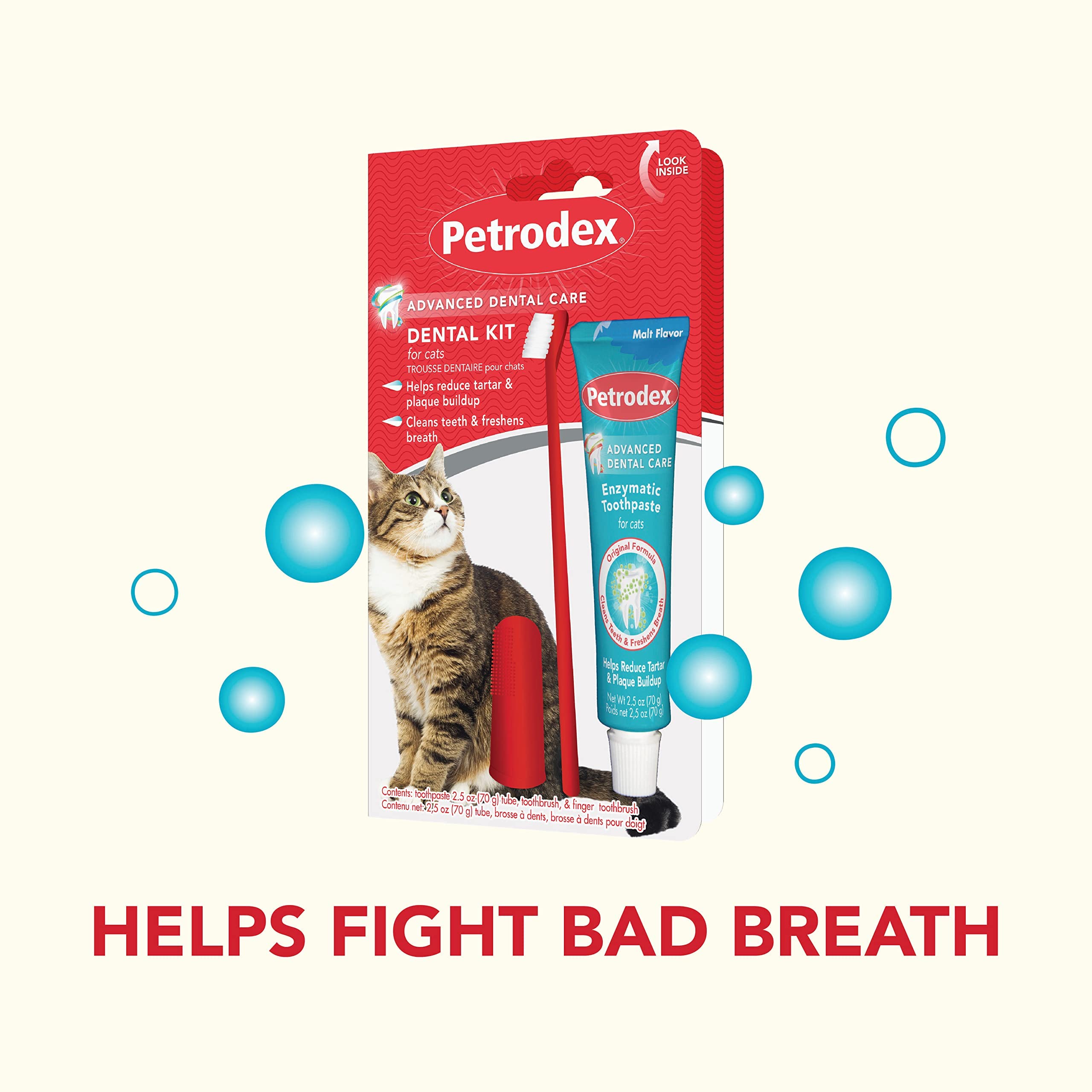 Petrodex Dental Care Kit for Cats, Cat Toothbrush and Toothpaste, Cleans Teeth and Fights Bad Breath, Reduces Plaque Tartar Formation, Malt Flavor, 2.5oz Toothpaste + Toothbrush