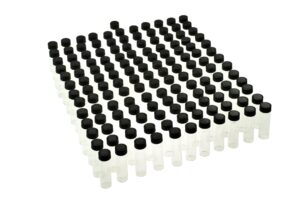 se glass vials, pack of 144 leak-resistant vials, 2-3/8" x 5/8" diameter, clear transparent glass, black plastic screw caps, capacity 7 ml